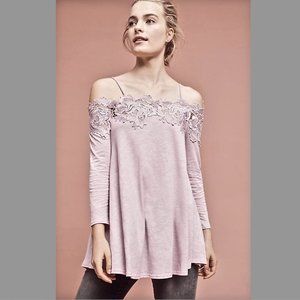 Anthropologie Meadow Rue Lilac Laceline Off-The-Shoulder Top